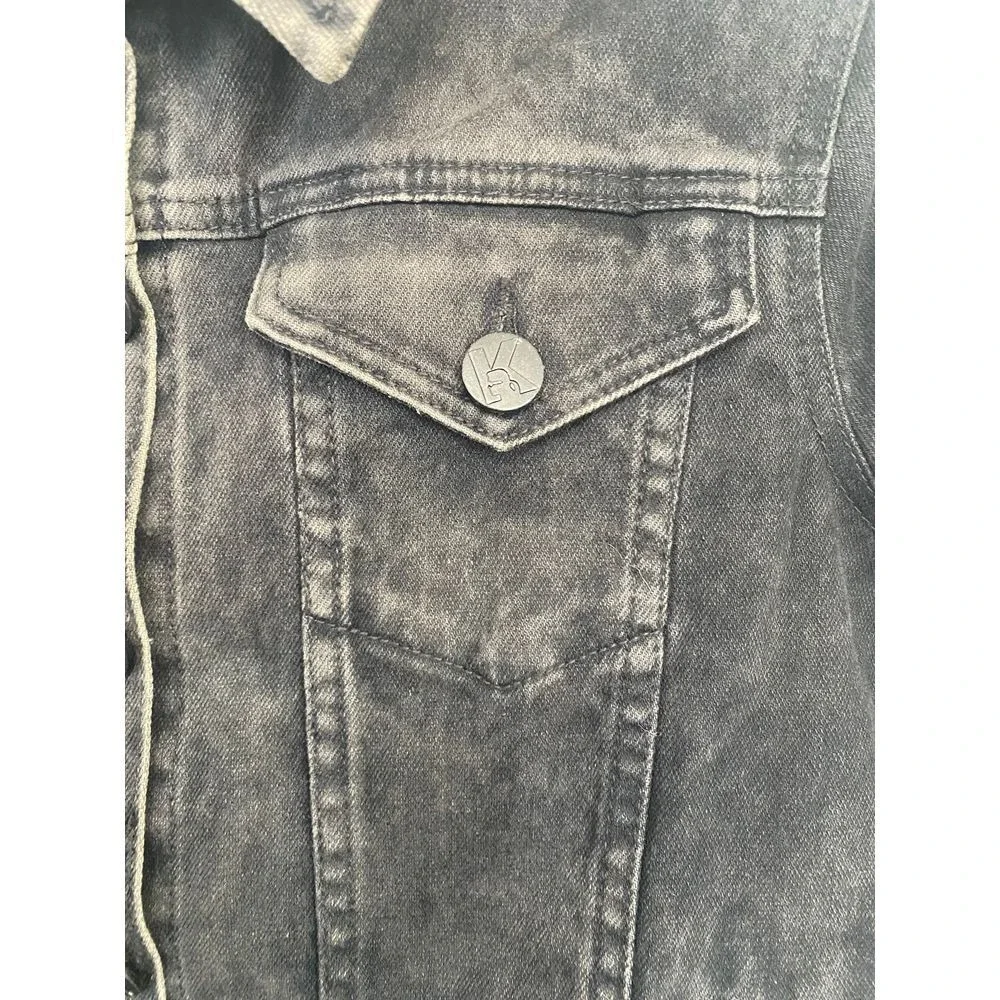 Karl Lagerfeld for Falabella Black Acid‎ Wash Embellished Denim Jacket Sequin